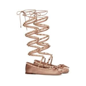 Valentino Rockstud Satin blush ballerina shoes size 39